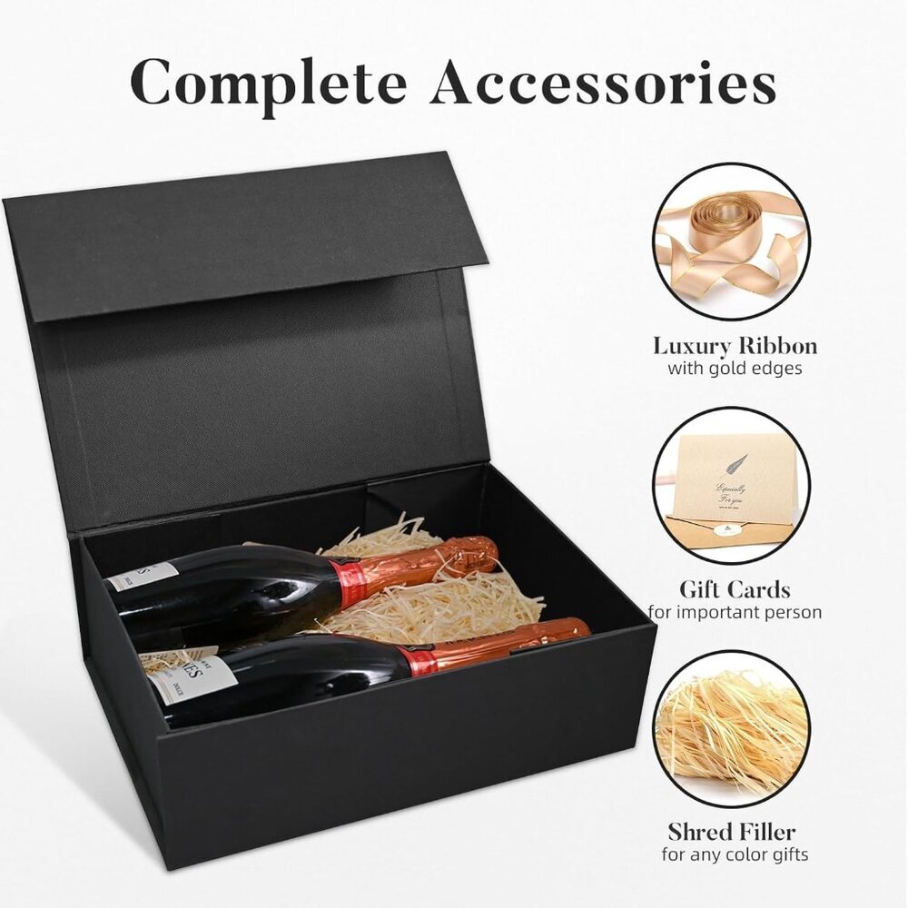 Chic Black Magnetic Gift Box 13.5''X10'' Perfect For Holidays & Celebrations View 4
